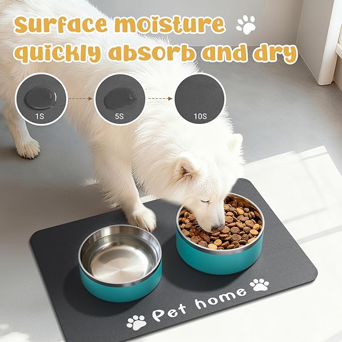 WENBOKMIN Dog Food Mat, Diatom Ooze Cat Water Mats Non Slip for Floors Waterproof and Water Absorption, Easy to Clean-Paw (15.5" H*23.5" L)