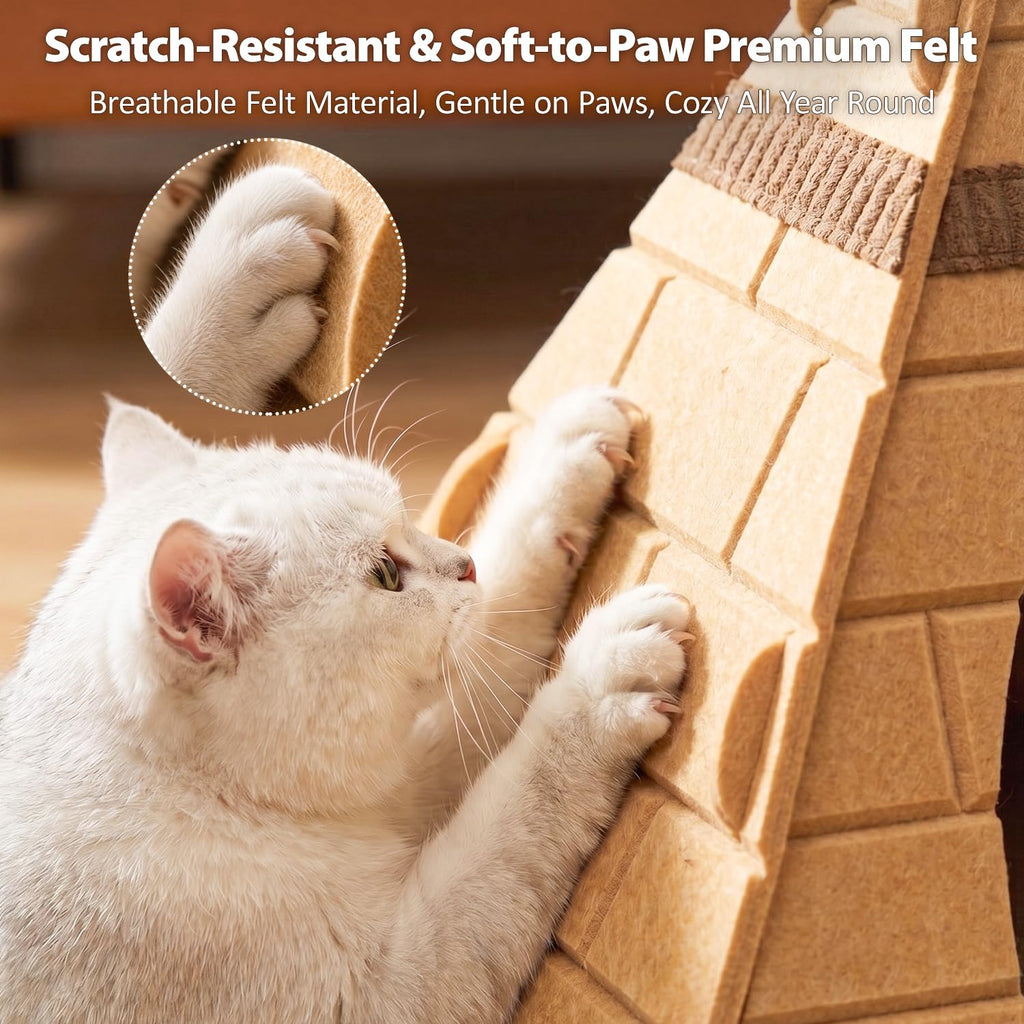 Mellownido Cat Cave, Pyramid Felt Cat Scratch House for Indoor Cats