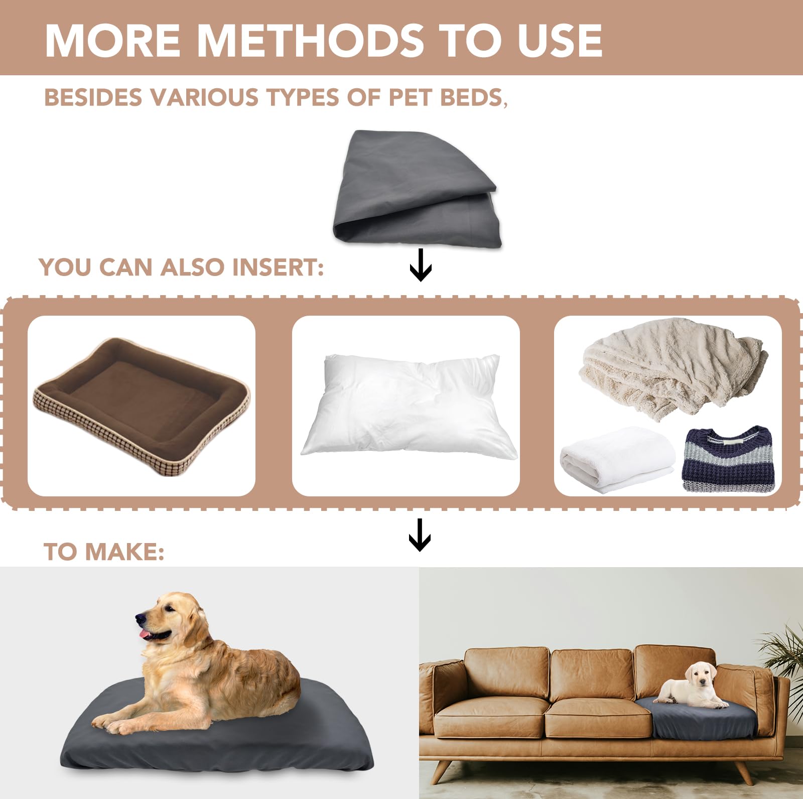 Dog Bed Cover Waterproof Replacement Machine Washable Covers for Dog Bed Heavy Duty Scratch Resistant Mattress Protector Pet Bed 24x18 Inch Grey Cover Only
