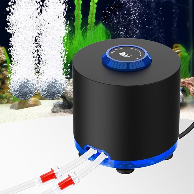 AQQA Aquarium Air Pump, 6W Powerful Dual Outlet Adjustable Oxygen Aerator