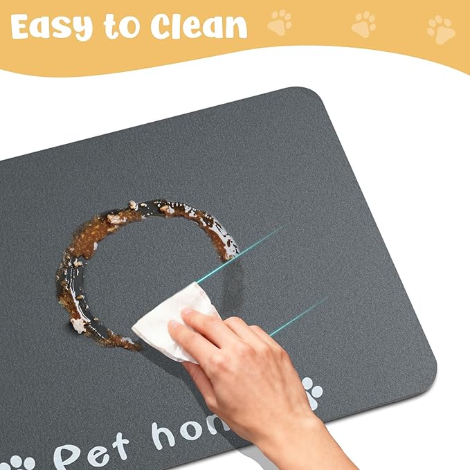 WENBOKMIN Dog Food Mat, Diatom Ooze Cat Water Mats Non Slip for Floors Waterproof and Water Absorption, Easy to Clean-Paw (15.5" H*23.5" L)