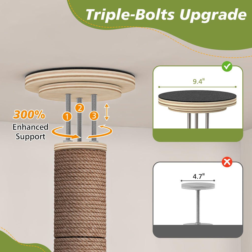 Cat Tree Floor to Ceiling, Cat Tower with Hammock & Perch, Scratching Post