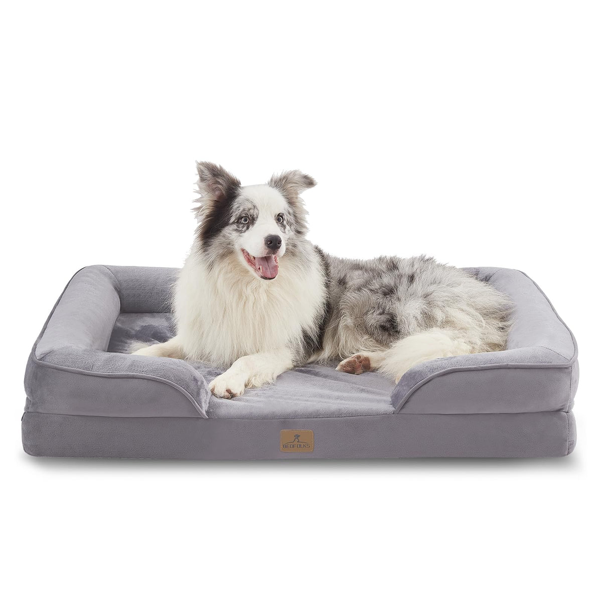 Bedfolks Orthopedic Dog Bed, Big Waterproof Dog Sofa Bed for Large Dogs, Egg Foam Pet Couch Bed with Removable Washable Cover and Nonslip Bottom, Black