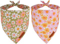ADOGGYGO Floral Dog Bandanas 2 Pack, Daisy Flower Puppy Scarf, Premium Fabric, Adjustable Fit Spring Summer Floral Bandanas for Small Dogs (Small)