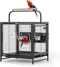 VINGLI Small Bird Cage, 19 inch Travel Carrier Bird Cage with Handle, Wrought Iron Parakeet Cage with Wooden Perch for Parrot Lovebirds Finches Small/Medium Birds (Hammertone Black)