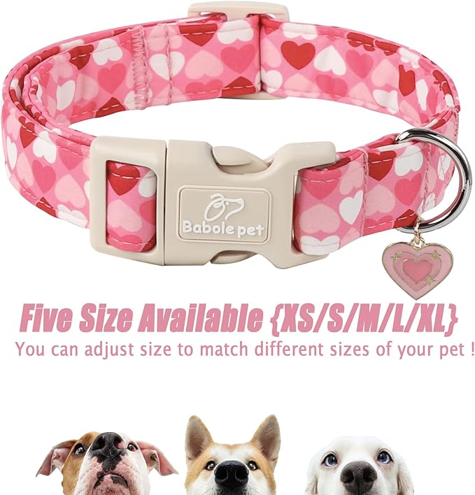 Valentines Dog Collar for Small Dogs - Cute Valentine Pink Hearts Girl Dog Collars, Adjustable Girly Puppy Collar with Quick Release Buckle for Female Dogs XS