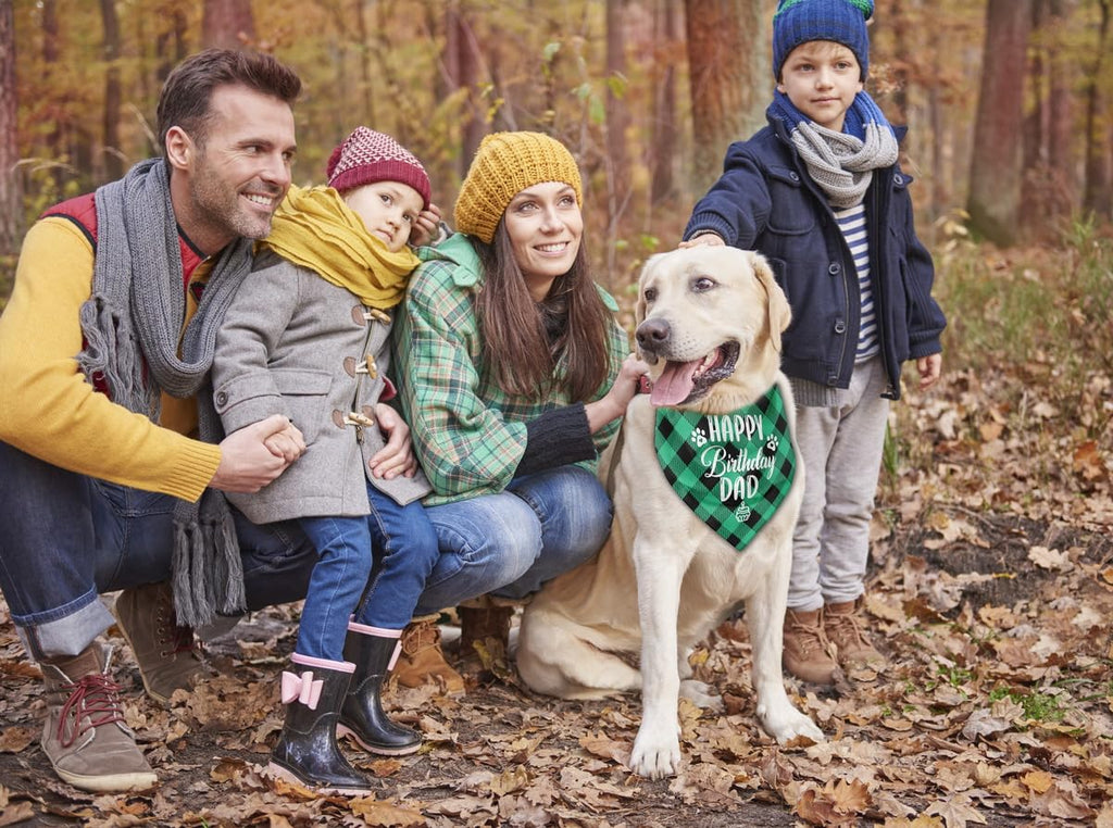AUII JO DESIGN Dog Bandana, Plaid Geometric Pattern, Comfortable & Breathable, Perfect for Small to Large Dogs, 25*17IN, Unisex, Birthday Dad 03, Flannel, Hand Wash Only
