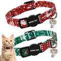 ARING PET 2 Pack Christmas Cat Collars-Cute Cat Collar Breakaway with Bell&Pendant, Adjustable Red Green Kitten Collars with Safety Buckle for Girl and Boy Cats