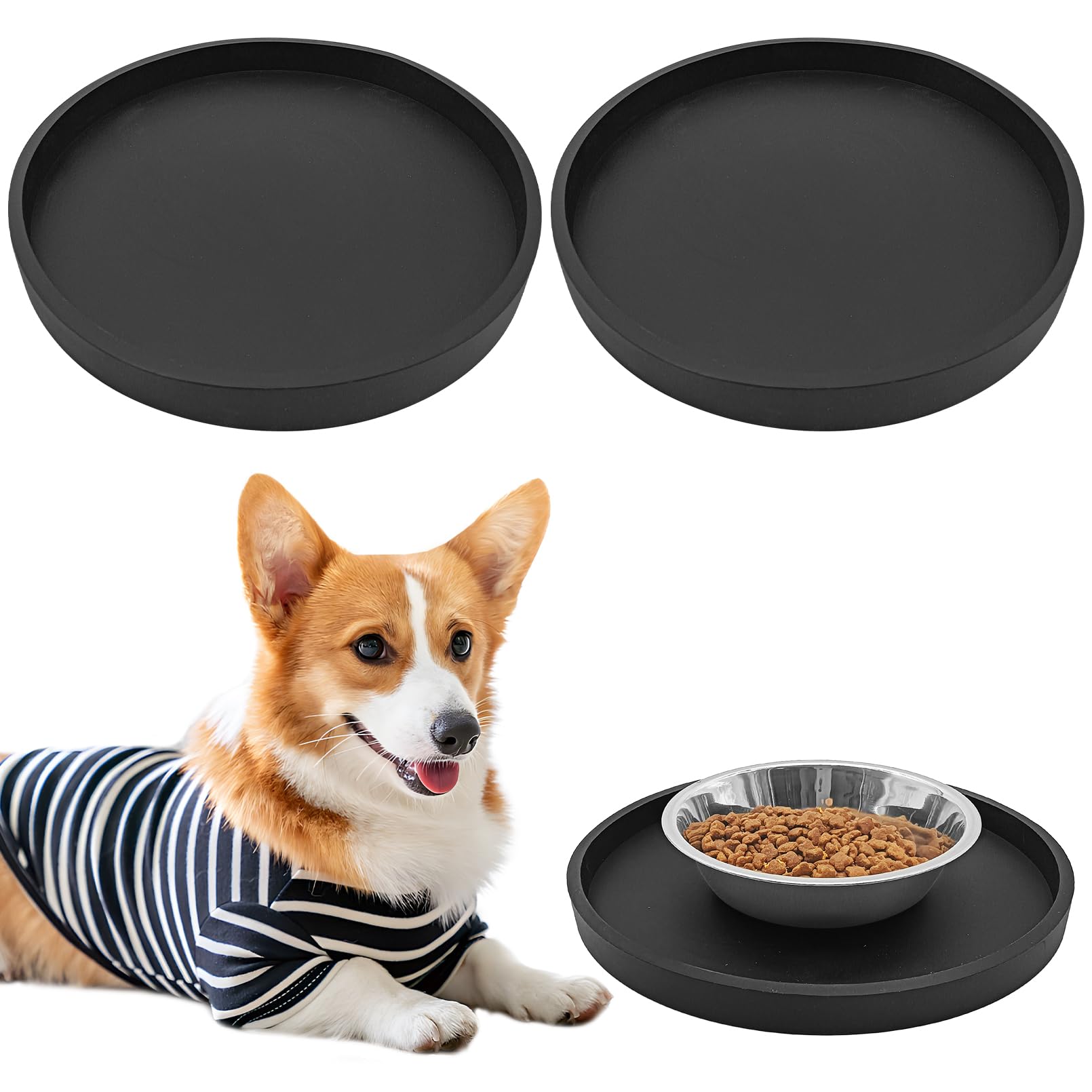 BNOSDM 2 PCS Dog Feeding Mat Black Silicone Pet Food Mats Waterproof for Dog Cat Bowl Placemats Nonslip Cat Food Mat for Small and Medium Cats and Dogs (9.1in)