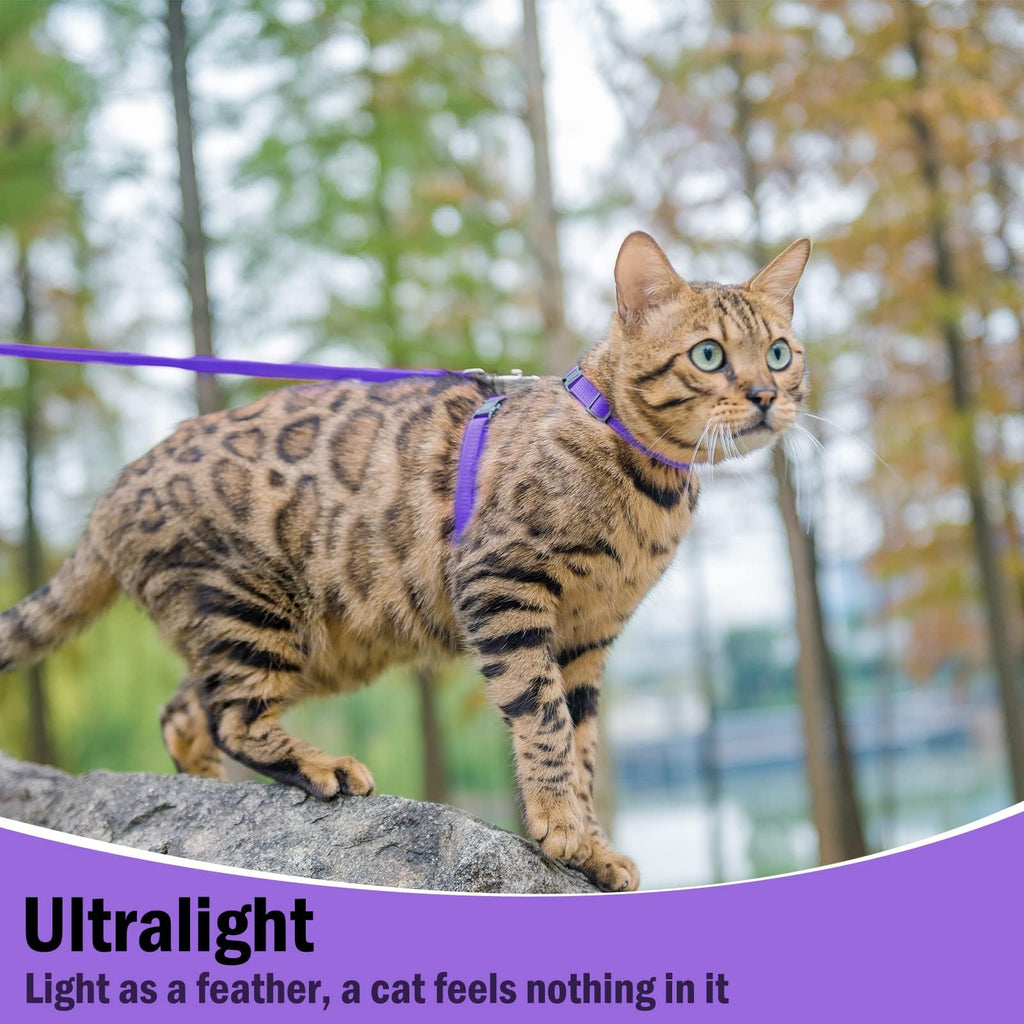 PUPTECK Adjustable Cat Harness and Leash Set Escape Proof Kitten Strap Collar for Walking Travel, Purple, M