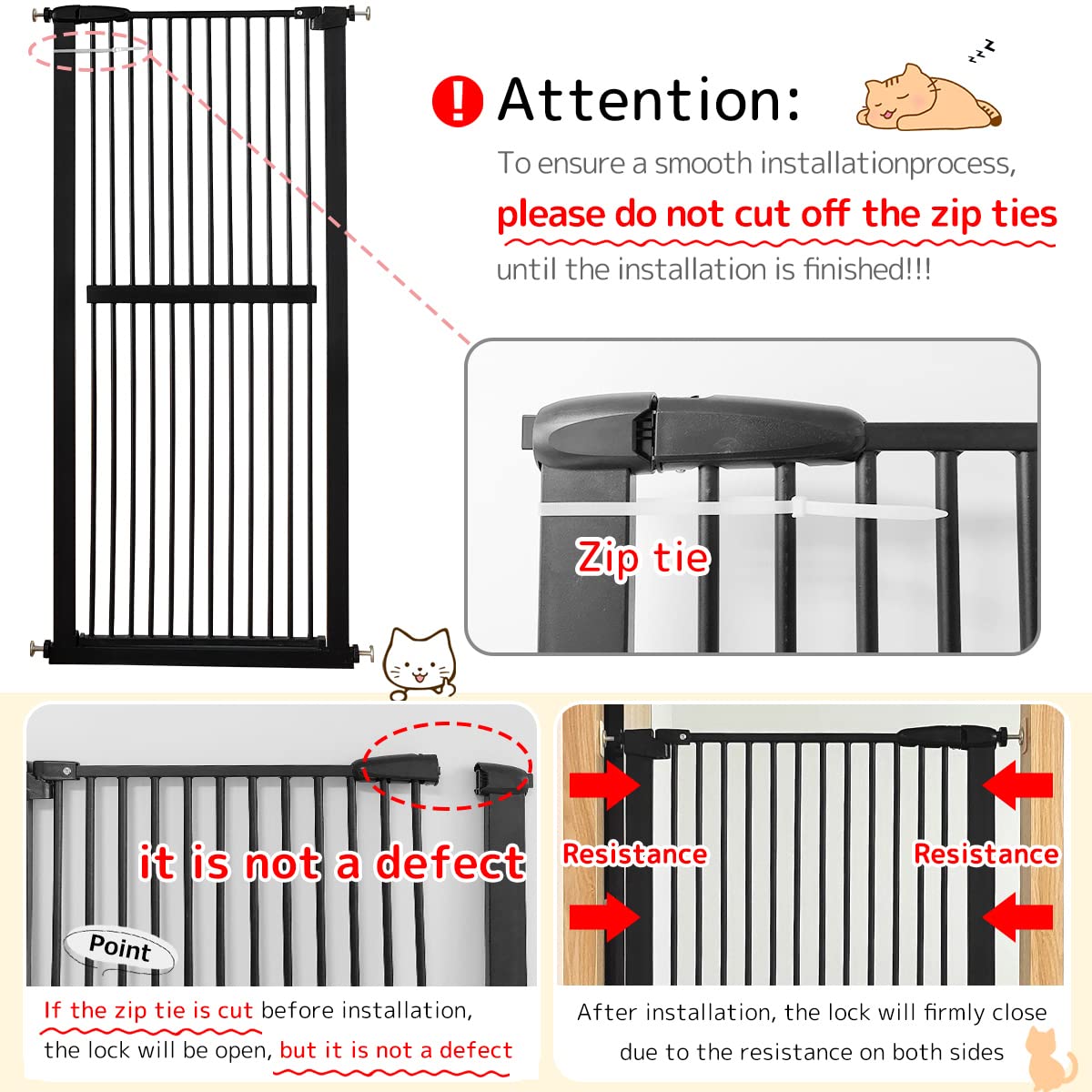 Lumizone 61.02" Extra Tall Pet Gate for Cat Dog 30.12"-34.05" Wide Black