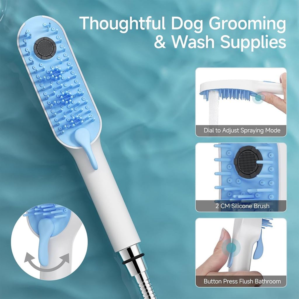 Dog Shower Attachment with 4 Adjustable Settings, Indoor and Outdoor Use