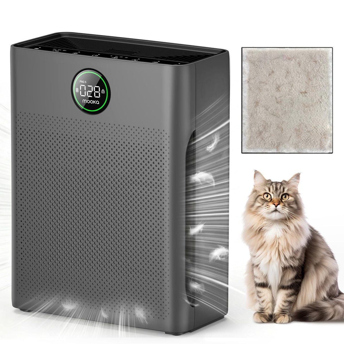 Air Purifiers for Home Large Room up to 2200sq.ft, MOOKA Air Purifier for Home Pets with Washable Filter, PM 2.5 Display Air Quality Sensor Air Cleaner for Bedroom, Dorm Room, Pets, Office PR1