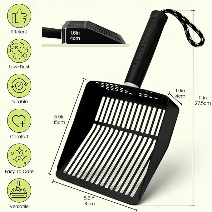 Accesfire Cat Litter Scoop with Holder, Stainless Steel, Non-Slip Handle
