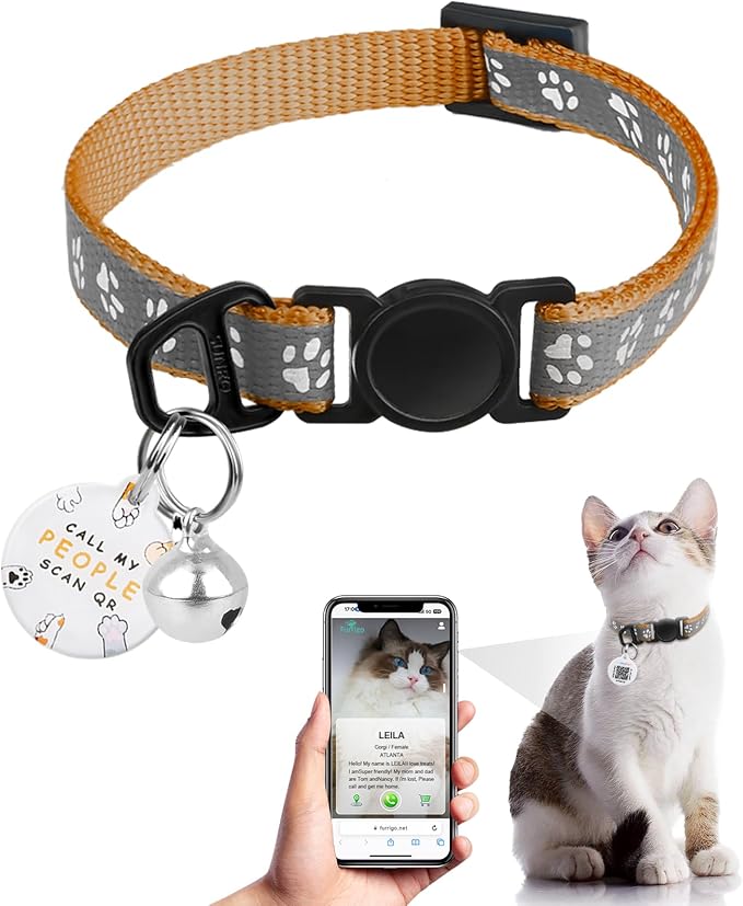 Breakaway Reflective Cat Collar with QR Name Tag & Bell (Sky Blue)