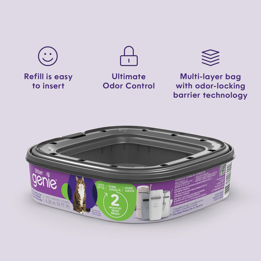 Litter Genie Refill Bags | Standard 3-Pack, 28 total ft | Up to 6 Months of Supply | Ultimate Odor Control Cat Litter Bags