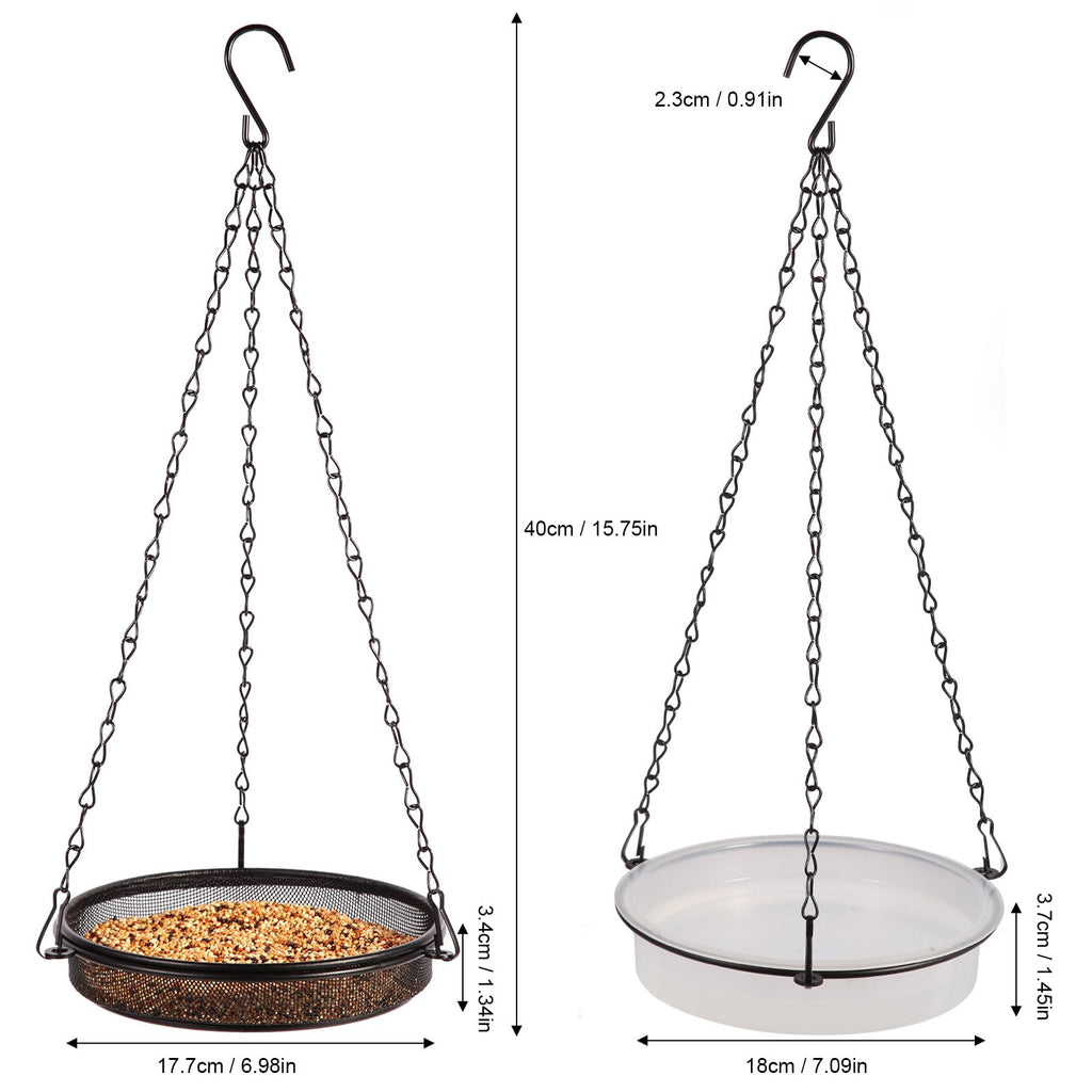 HRAYLTOP 2-in-1 Set Hanging Bird Feeder and Bath for Outdoor, Small Metal Tray Perfect for Attracting Bird
