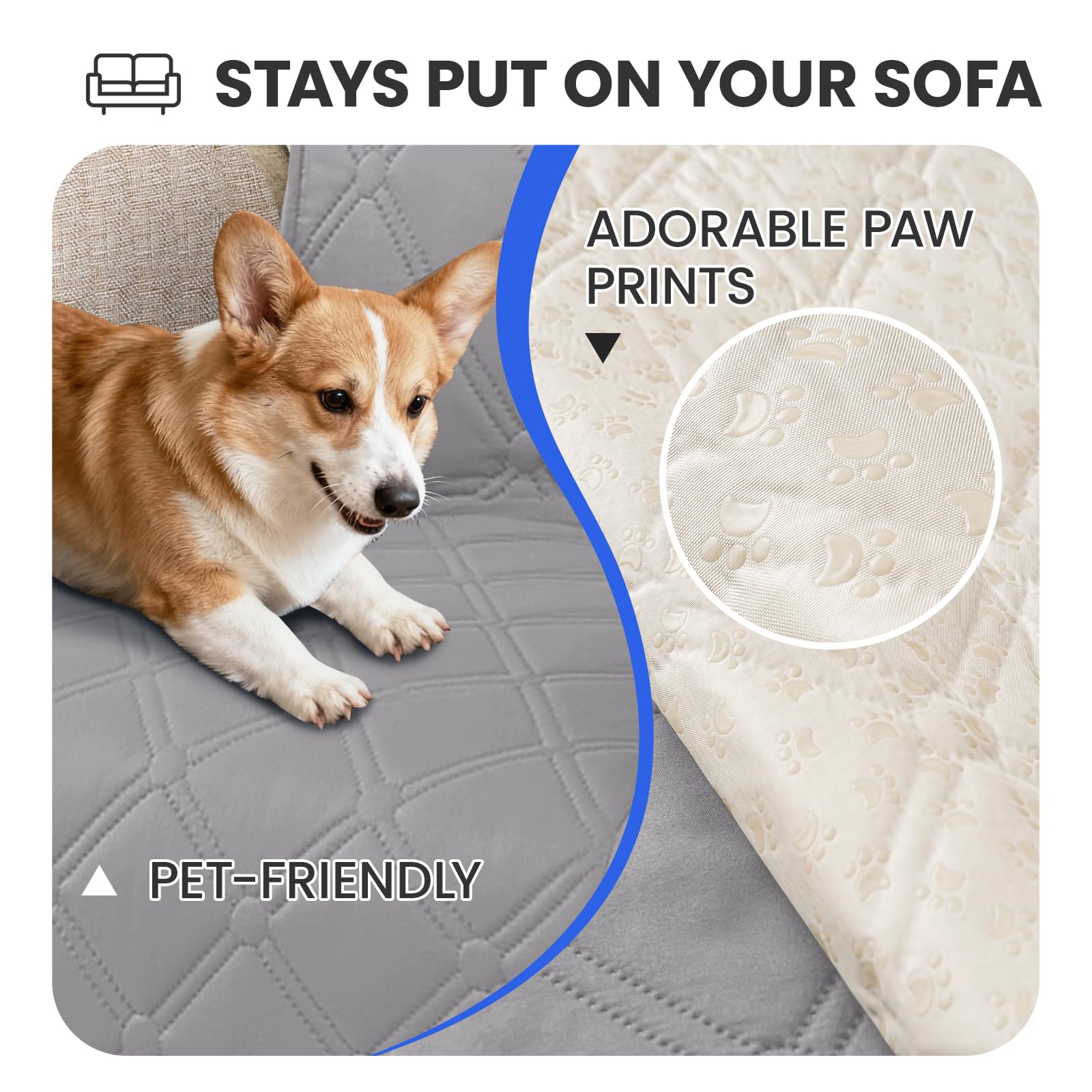 CYCMACO Waterproof Couch Covers for Pets, Waterproof Dog Bed Cover, Anti-Slip Soft Dog Blankets, Couch Cover for Dogs Washable, Pet Blanket for Puppy Large Dogs Cat (82x102 Inch, Light Grey)