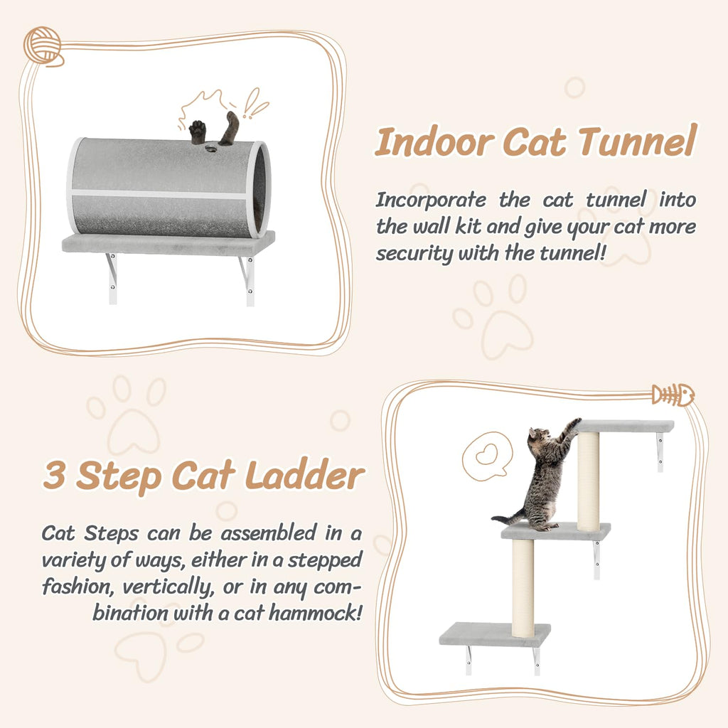 NUNU LAB Cat Wall Shelves, 7 Pcs Wall-Mounted Cat Climber Set, Gray