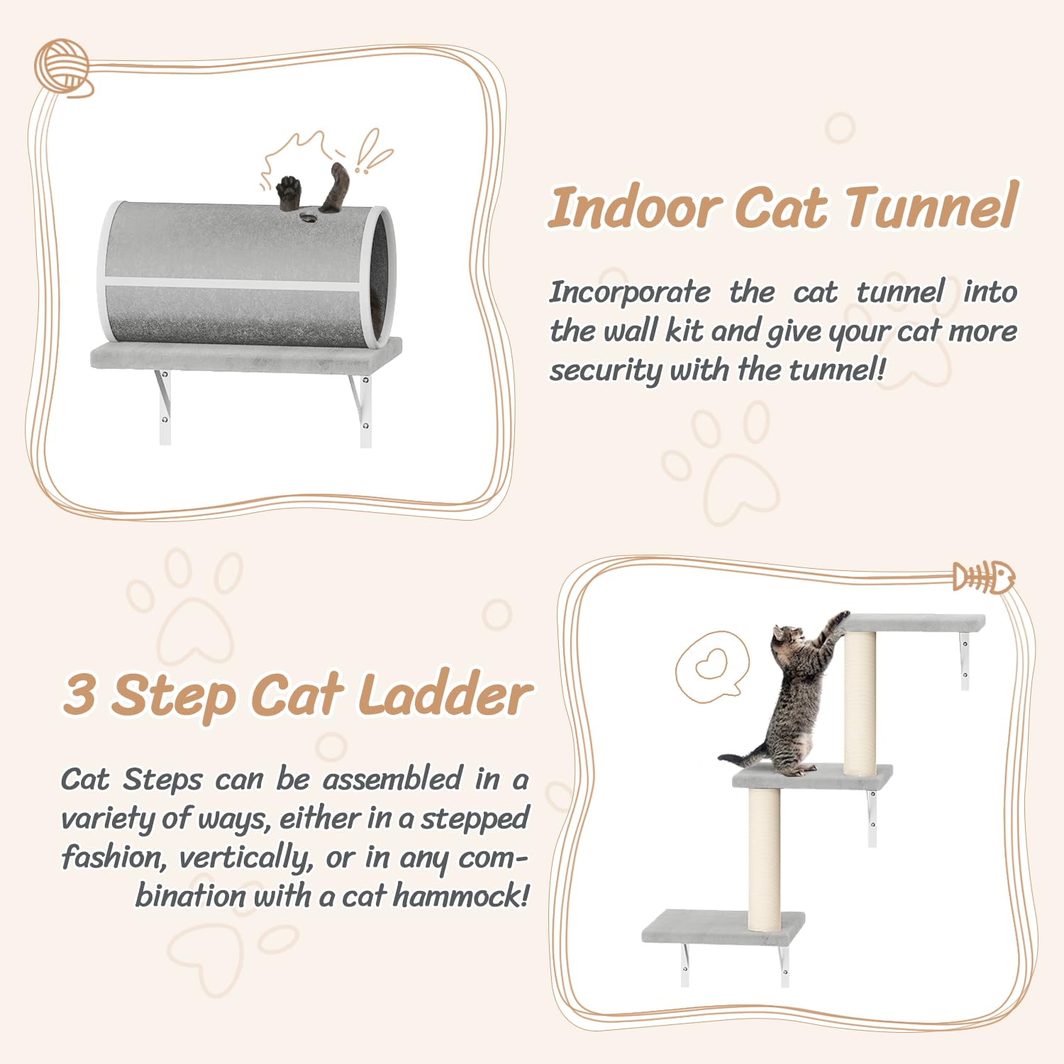 NUNU LAB Cat Wall Shelves, 7 Pcs Wall-Mounted Cat Climber Set, Gray