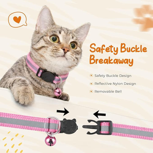 12-Pack Reflective Cat Collar Breakaway with Safety Elastic Band - Adjustable 7.5-12.5 Inch Lightweight Collar with Bell for Cats and Kittens