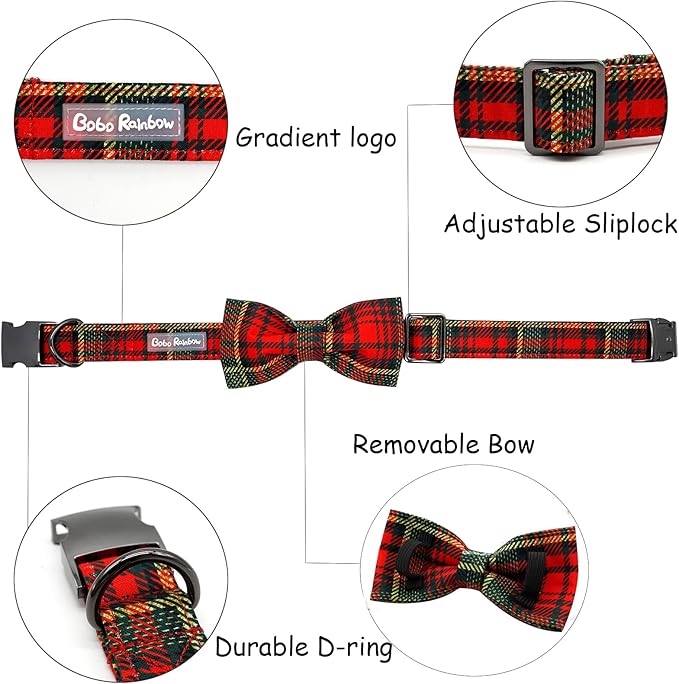 Bobo Rainbow Dog Collar - Thanksgiving Turkey Dog Collar Bowtie Gift Puppy Soft Bow Adjustable Metal Buckle Pet Collar for X-Small Dogs