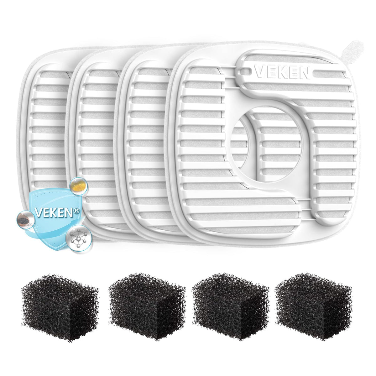 Veken PP Housing Cat Water Fountain Filters, F1, 4 Pack Replacement Filters