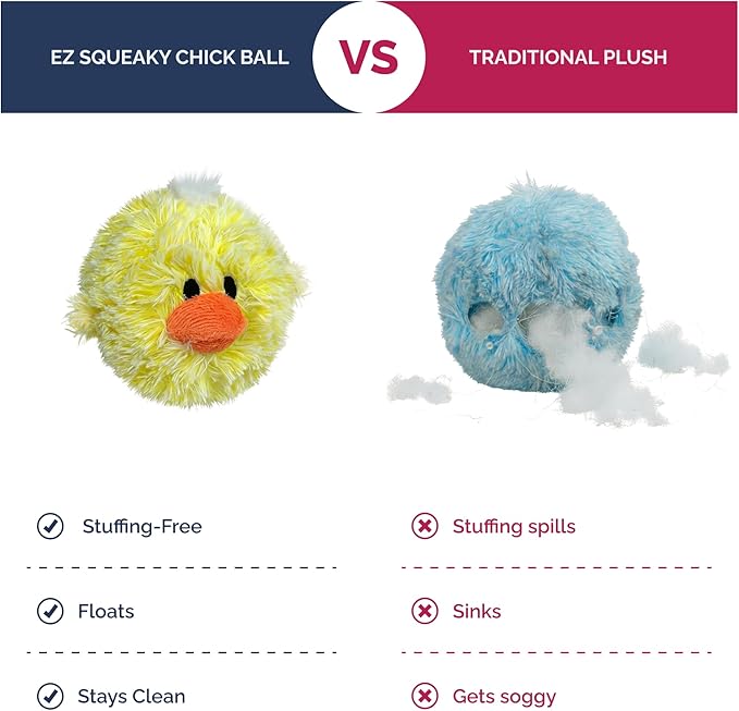 PetLou D.O.G'Z 4-inch EZ Squeaky Chick Dog Plush Toy,Durable Squeaks Bouncy Ball Dog Toy