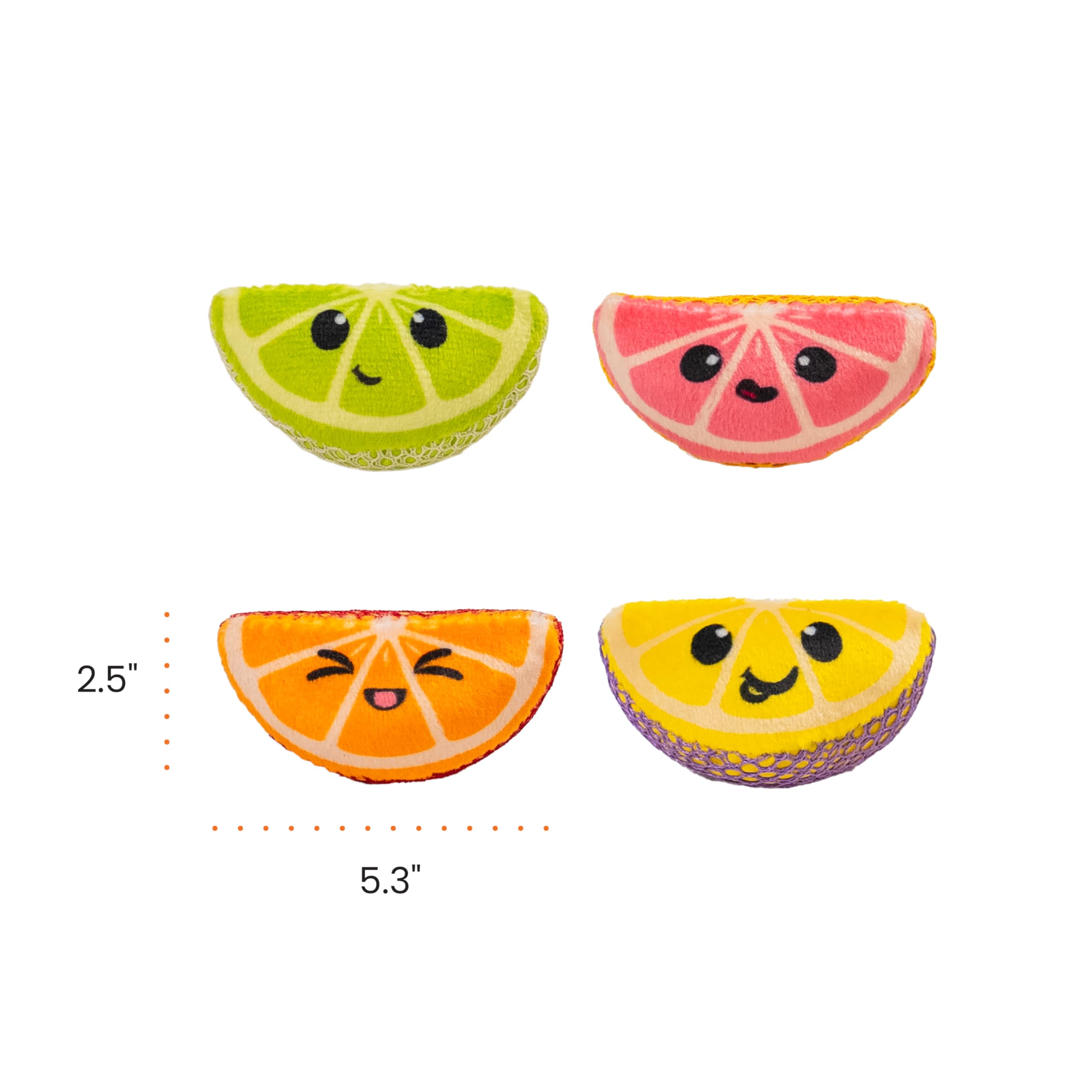 Catstages Dental Fruit Wedges Chew Cat Toys with Catnip, 5.3", 4-Pack
