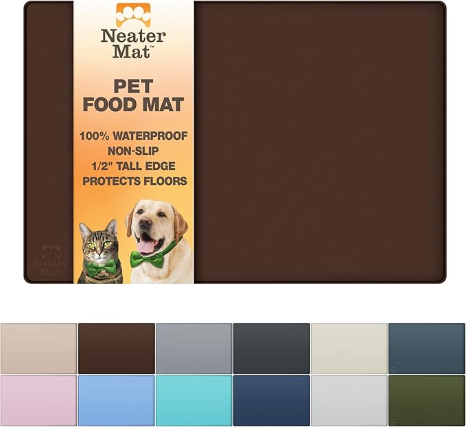 Neater Pet Brands Neater Mat Pet Mats for Food and Water, Cat & Dog Bowl Mat Waterproof Silicone, Feeding Tray, Dog Food Mats for Floors, Placemat w/Raised Edge for Under Bowls, 24" x 16"