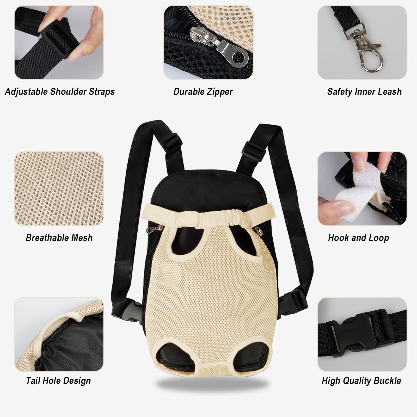 FEimaX Dog Carrier Backpack Pet Legs Out Front Cat Travel Bag, Adjustable Puppy Backpacks Carriers Hands-Free for Small Medium Dogs Cats Hiking Traveling Camping Daily Walking