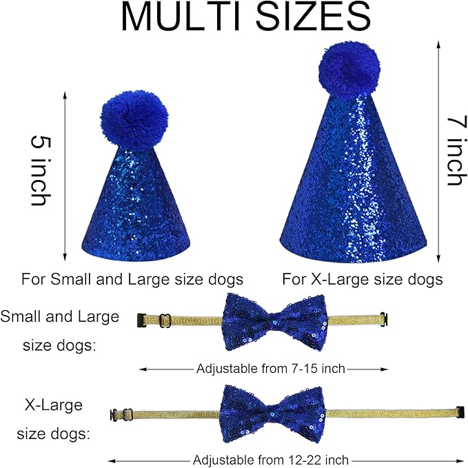 Dog Birthday Party Supplies, Multi Sizes Dog Birthday Hat with Numbers Bandana Bow Tie It’s My Bday Mother Puppers Sign Banner for Small Dogs Pets (Small, Blue)