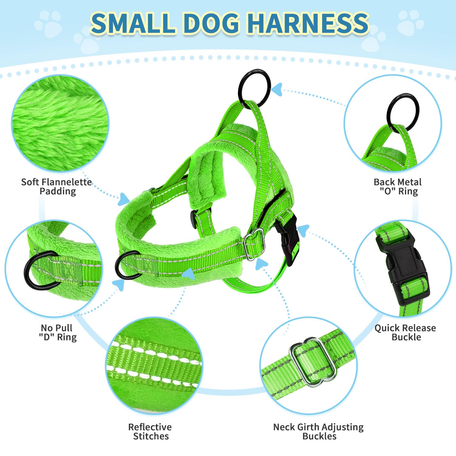 SlowTon No Pull Small Dog Harness and Leash Set with Front Clip