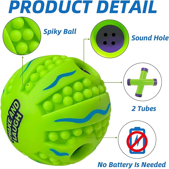 Spiky Interactive Dog Toys Ball, Shaking with Gibbering Sound, for Training, Teeth Cleaning & Herding, Wave, XL, 5.51 in (14 cm)