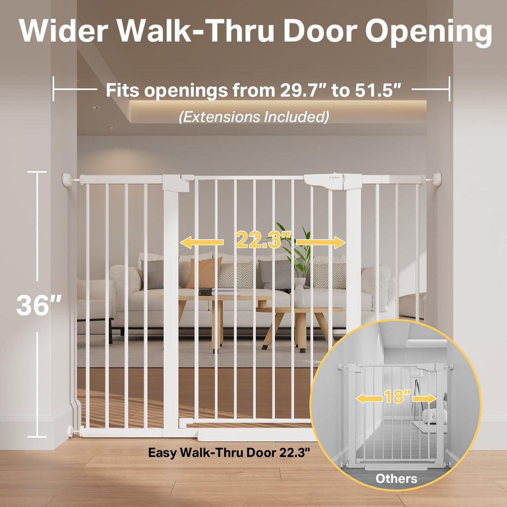 Cumbor 36 in Extra Tall Baby Gate for Stairs, 29.7-51.5 in Dog Gate White