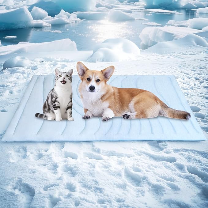 BECEMURU Dog Cooling Mat, Q-MAX＞0.46 Thickened Breathable Cold Pad for Summer Active Extra Large Dog, XL 60"x40" Indoor Outdoor Kennel Crate Pet Bed, Rapid Cooling Washable Durable Non-Gel Blue