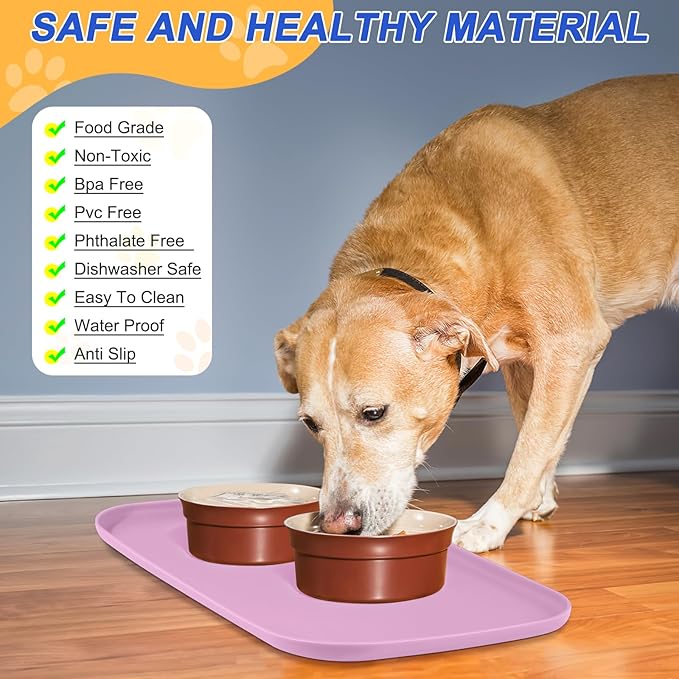 Silicone Pet Feeding Mat with Raised Edge for Food and Water, Dog Bowl Mats, Cat Bowls Placemat with High Lip for Floor Waterproof, Rubber Tray for Cats and Dogs 22 x 14 x0.8 Light Pink