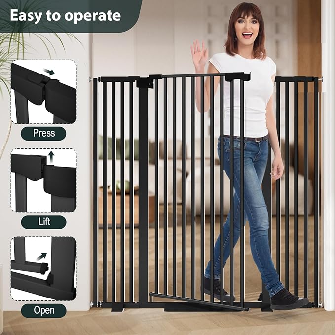 51'' Extra Wide Cat Gate Barrier 30-63'' Wide for Doorways Hallways, Pressure Mounted Tall Pet Dog Gates No Drilling Auto Close, Cat Fence Indoor Climb Proof (Black)