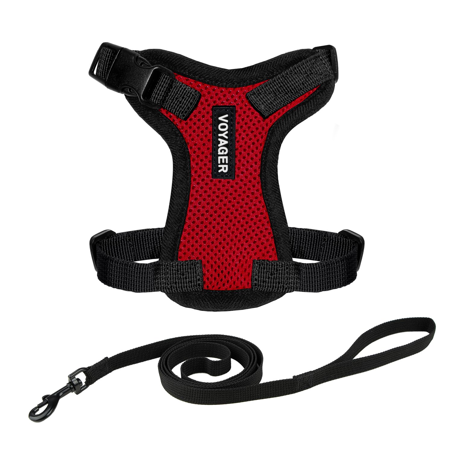 Voyager Escape-Proof Step-in Lock Cat Harness & 5ft Neoprene-Handle Leash Set All-Weather Mesh with Reflective Stitching for Small to Large Cats by Best Pet Supplies, Red/Black Trim, XXXS