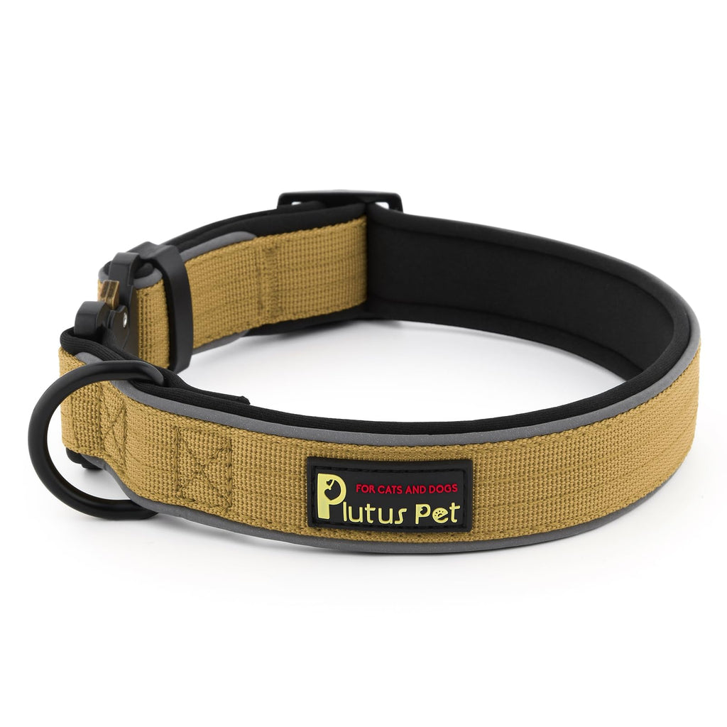 Plutus Pet Tactical Dog Collar, Reflective, Adjustable Heavy Duty Dog Collar, Soft Padded and Comfortable, for Small Medium and Large Dogs (Brown, XL)