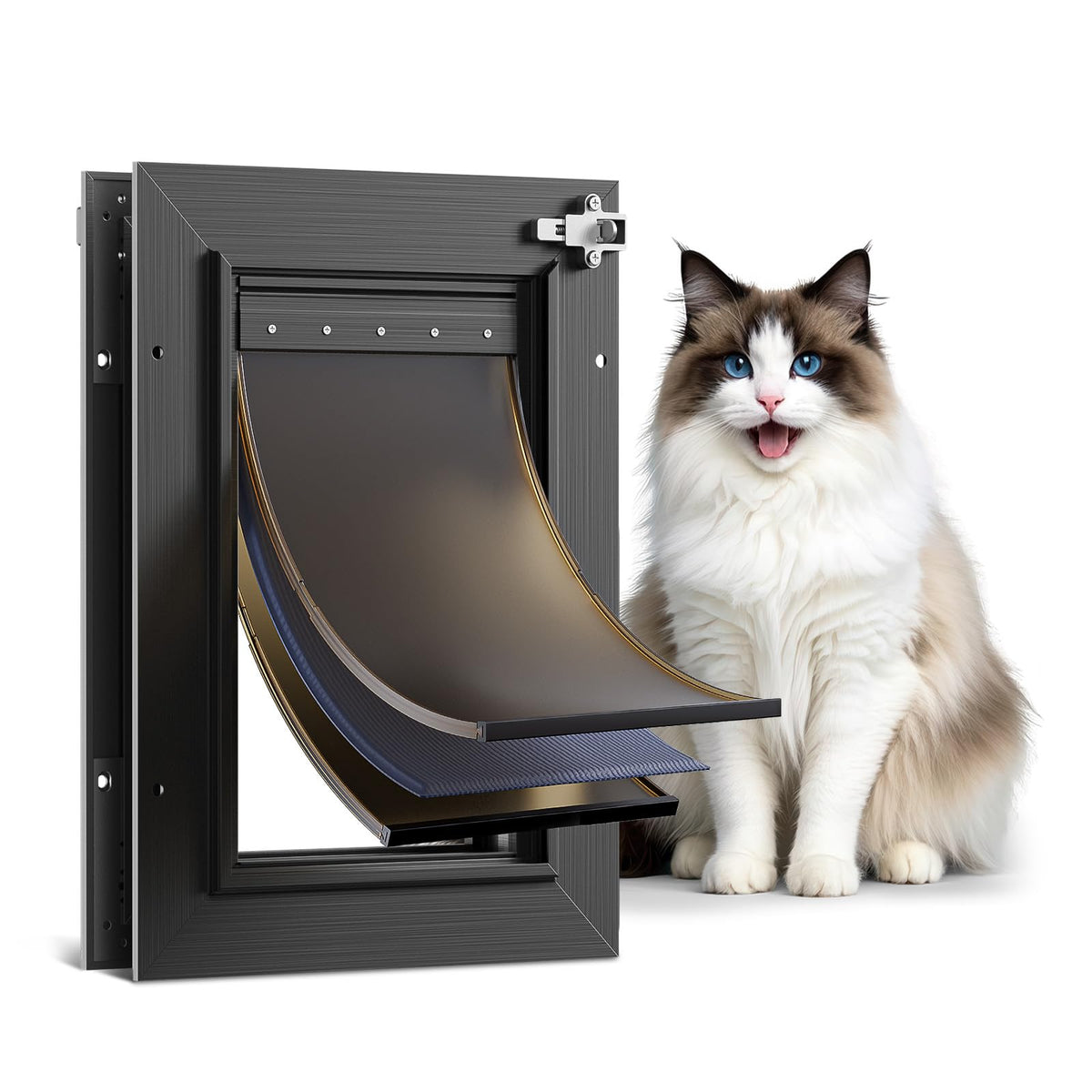 PETCOMING All Aluminum 3 Flaps Insulated Dog Door for Door (Medium)