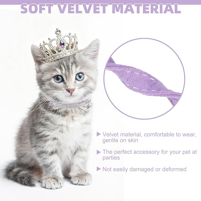 EXPAWLORER Soft Velvet Safe Cat Collars for Girl Cats,Blue & Light Purple