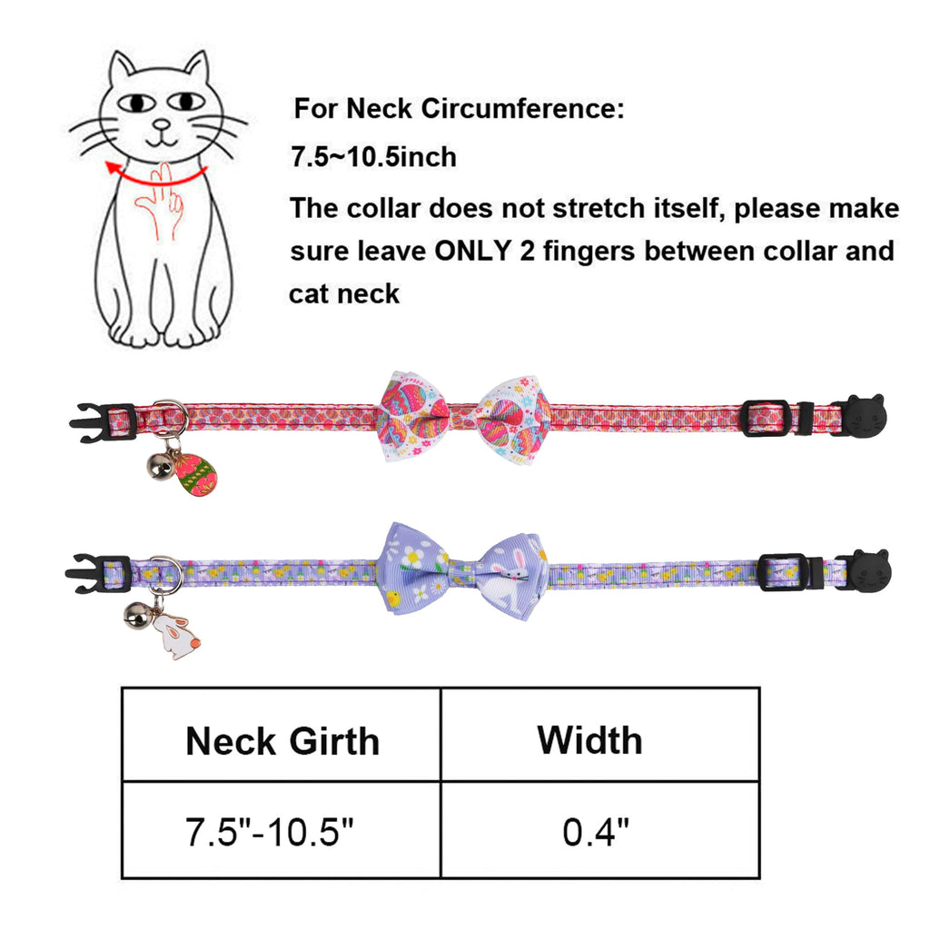 ADOGGYGO Easter Cat Collars with Bow Bell, Breakaway Kitten Bowtie Collar Red Purple Eggs Rabbit Easter Collars for Girl Boy Cats Kittens