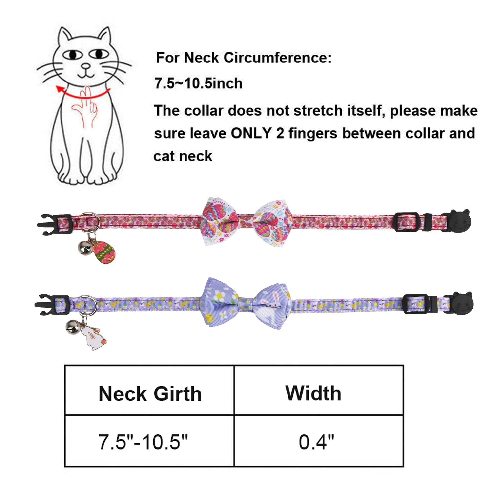 ADOGGYGO Easter Cat Collars with Bow Bell, Breakaway Kitten Bowtie Collar Red Purple Eggs Rabbit Easter Collars for Girl Boy Cats Kittens
