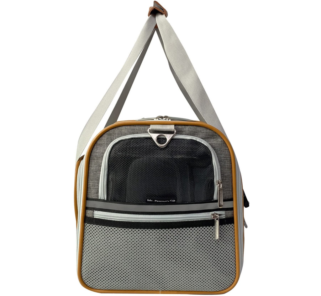 Mr. Peanut's Expandable Airline Approved Soft Sided Pet Carrier, Luxury Travel Tote with Premium Auto Self Locking Zippers, Plush Faux Fleece Bedding with Sturdy Plywood Base, 18LX10.5WX11 H