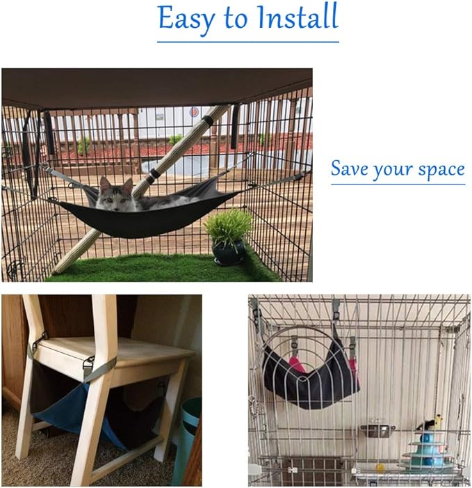 RivenAn Hanging Cat Hammock, Pet Hammock for Cage, Adjustable Cat Bed Two Sides Comfortable/Waterproof Resting Sleepy Pad for Cats Small Dogs Rabbits or Other Small Animals (Pink)