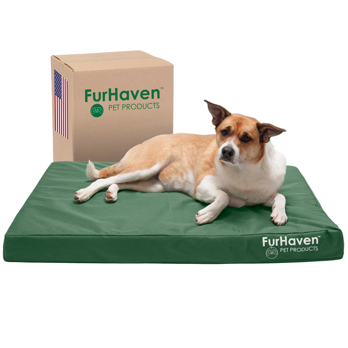 Furhaven Water-Resistant Cooling Gel Dog Bed for Large/Medium Dogs w/ Removable Washable Cover, For Dogs Up to 55 lbs - Indoor/Outdoor Logo Print Oxford Polycanvas Mattress - Forest, Large