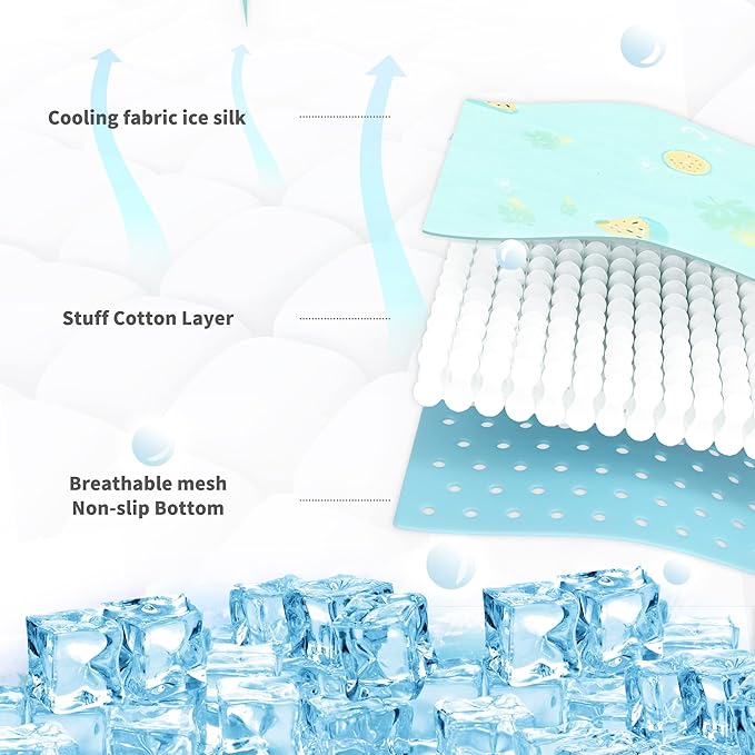 NWK Pack of 4 Pet Cooling Mat - Ice Silk Cooling Mat for Dogs & Cats Portable & Washable Pet Cooling Blanket, Car Seats, Beds for Summer (4pcs, Green Fruit, 39’’ X 27’’ X 0.3)