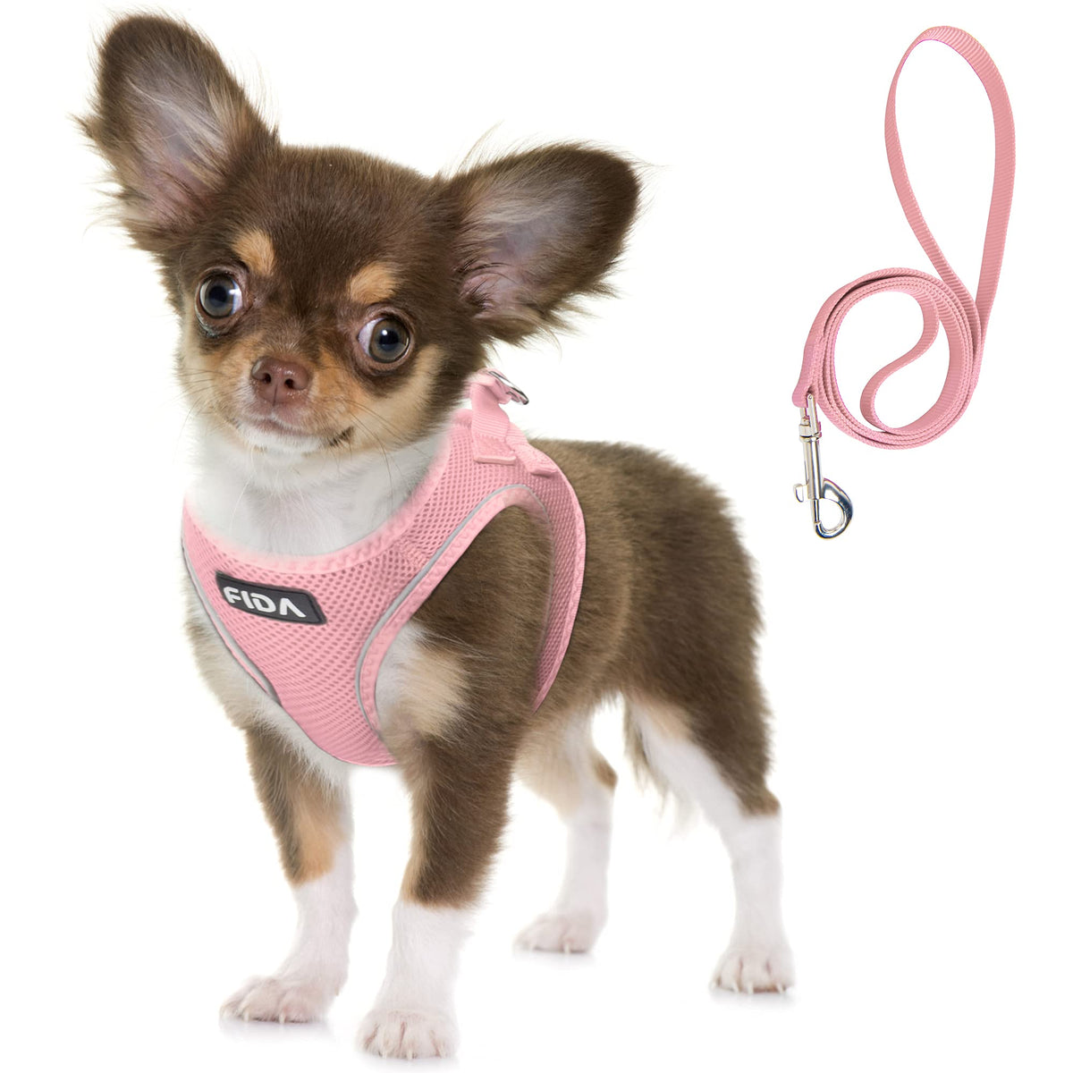 Fida Comfy Dog Harness with Leash, Soft Puppy Vest Escape Proof, Breathable Lightweight Soft Mesh, Adjustable Reflective Step-in Harness for Extra-Small Dogs (XS, Pink)