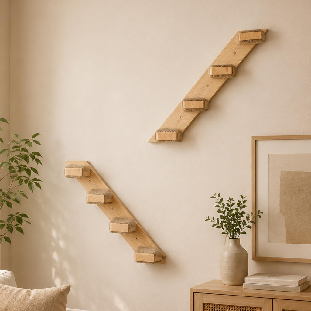 Cat Climbing Stair Shelf, Wall Mounted Reversible Ladder 2PCS 4 Steps